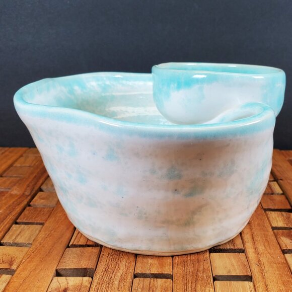 Handmade Studio Pottery Chip & Dip Bowl — Aqua Blue Glaze, Artisan Serveware - Picture 2 of 10
